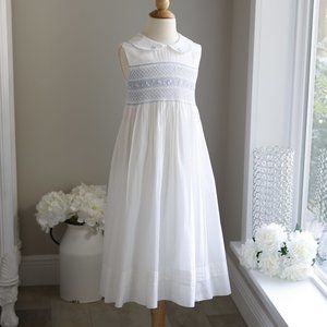 Strasburg Dress Hand Smocked Embroidered Sleeveless White Sundress Girls Size 7